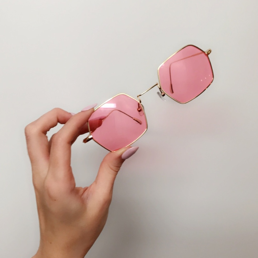 Retro pink tinted sunglasses
